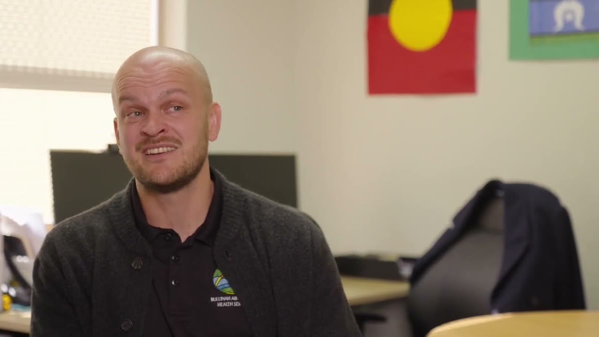 Payden Samuelsson, CEO of Bullinah Aboriginal Health Service, speaking in the service's offices